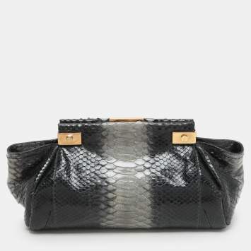 Pre Owned Lanvin Black/Grey Python Clutch