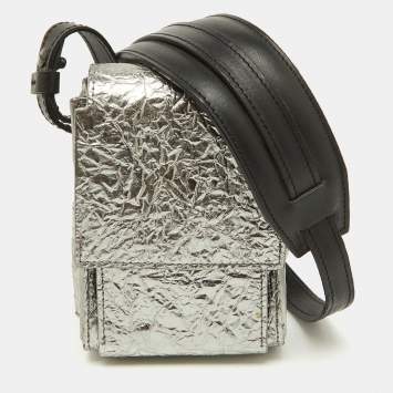 Lanvin Silver Foil Leather Crackled Mini Crossbody Bag