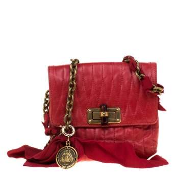 Pre Owned Lanvin Red Quilted Leather Mini Pop Crossbody Bag