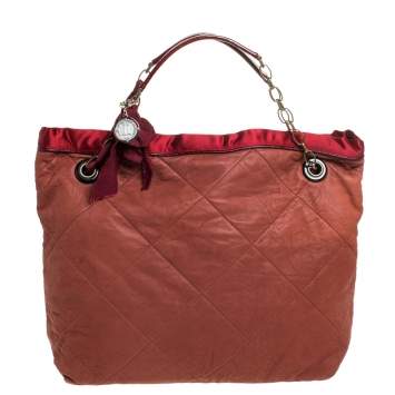 Pre Owned Lanvin Rust/Red Leather/Satin and Patent Leather Amalia Cabas Tote