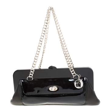 Pre Owned Lanvin Black Leather Lucite Frame Chain Shoulder Bag