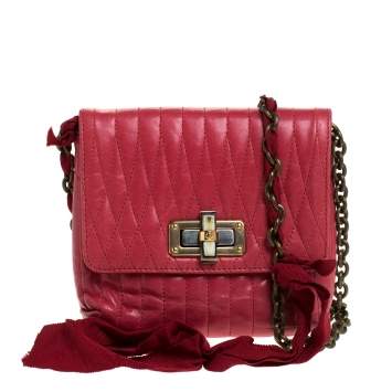 Pre Owned Lanvin Red Quilted Leather Mini Pop Crossbody Bag