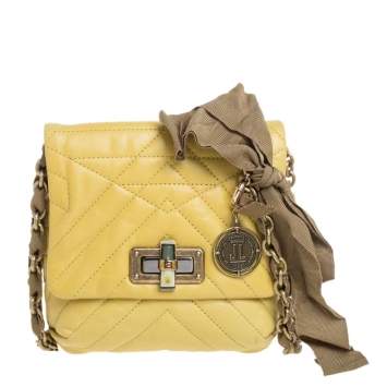 Pre Owned Lanvin Yellow Quilted Leather Mini Happy Crossbody Bag