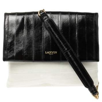 Pre Owned Lanvin Black/Cream Textured Leather Sugar Shoulder Bag