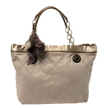 Pre Owned Lanvin Grey/Olive Green Quilted Leather Amalia Cabas Tote
