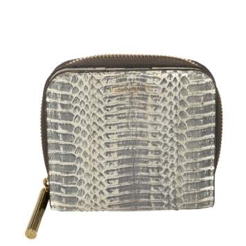 Pre Owned Lanvin Grey/White Python Zip Around Compact Wallet