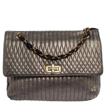 Pre Owned Lanvin Metallic Grey Quilted Leather Happy Shoulder Bag