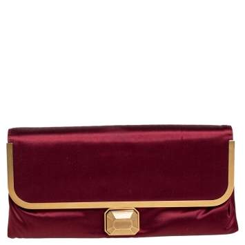 Pre Owned Lanvin Burgundy Satin Clutch