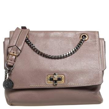 Pre Owned Lanvin Beige Leather Happy Flap Shoulder Bag