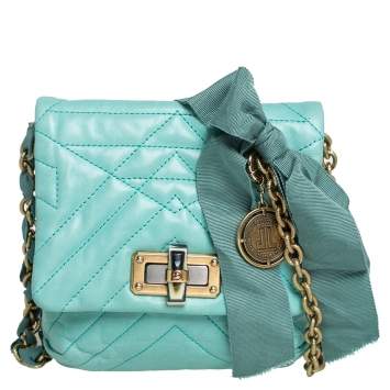 Pre Owned Lanvin Mint Green Quilted Leather Mini Happy Pop Crossbody Bag