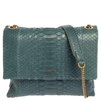 Pre Owned Lanvin Blue Snakeskin Sugar Chain Shoulder Bag