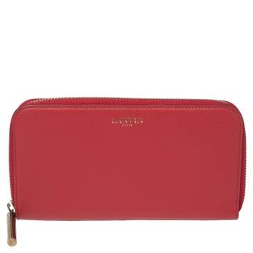 Pre Owned Lanvin Red Leather Zip Around Wallet