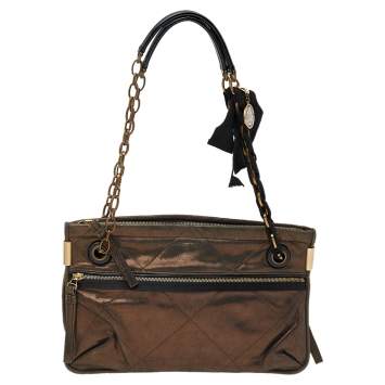 Pre Owned Lanvin Bronze Quilted Leather Amalia Shoulder Bag