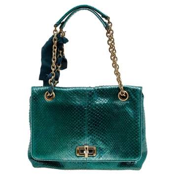 Pre Owned Lanvin Metallic Sea Green Python Leather Happy Shoulder Bag