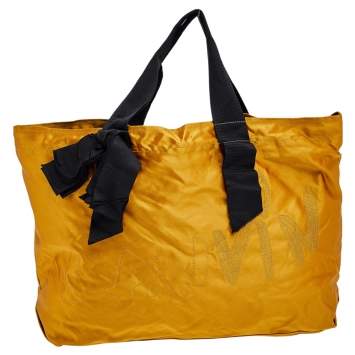 Pre Owned Lanvin Mustard Satin Embroidered Tote