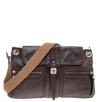 Pre Owned Lanvin Dark Brown Leather Flap Shoulder Bag