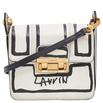 Pre Owned Lanvin White/Black Printed Leather Mini Jiji Shoulder Bag