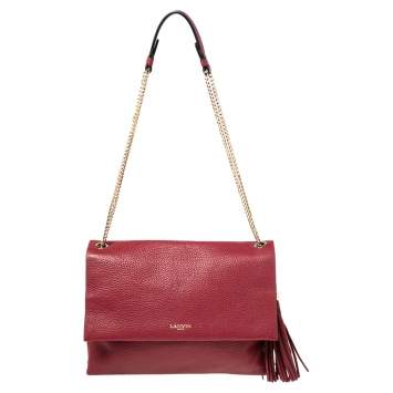 Pre Owned Lanvin Burgundy Leather Sugar Tassel Flap Shoulder Bag
