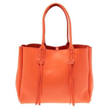 Pre Owned Lanvin Orange Leather Tassel Handle Tote