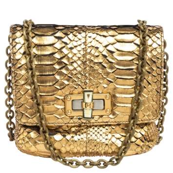 Pre Owned Lanvin Gold Python Happy Pop Crossbody Bag