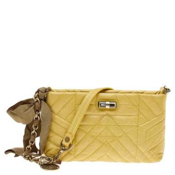 Pre Owned Lanvin Yellow Quilted Leather Happy Pocket Crossbody Bag