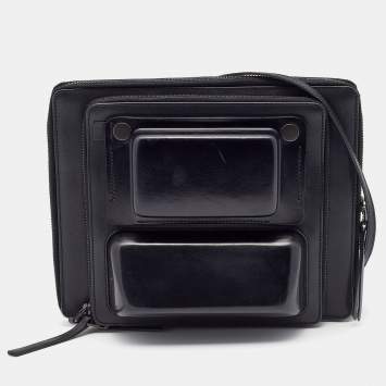 Pre Owned Lanvin Black Leather Document and Accessories Case Crossbody Bag