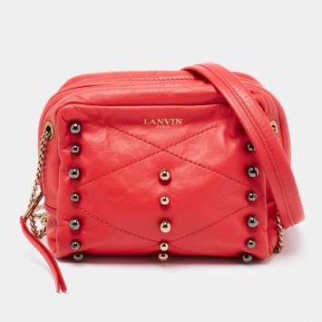 Pre Owned Lanvin Coral Red Leather Sugar Studded Shoulder Bag