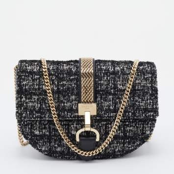 Pre Owned Lanvin Black Leather and Lame Fabric Chain Crossbody Bag