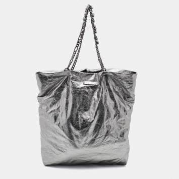 Pre Owned Lanvin Silver Leather Chain Embellished Tote