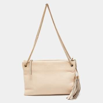 Pre Owned Lanvin Cream Leather Tassel Chain Shoulder Bag