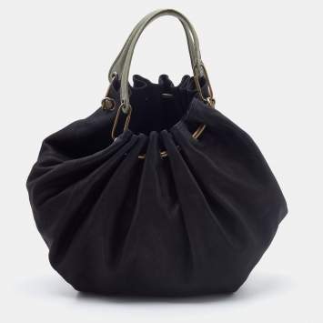 Pre Owned Lanvin Black Leather and Lizard Embossed Sac Polisson Hobo