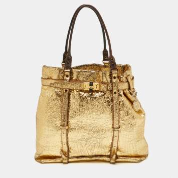 Pre Owned Lanvin Gold Laminated Leather Shopper Tote