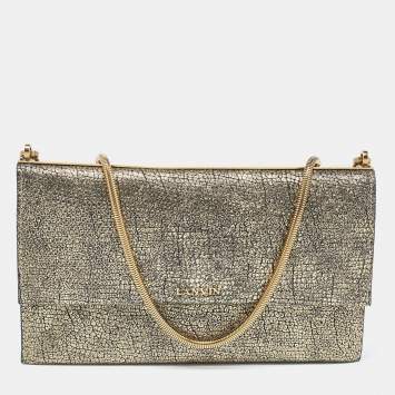 Pre Owned Lanvin Gold Leather Flap Chain Clutch
