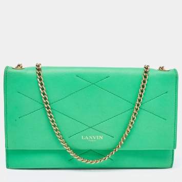 Pre Owned Lanvin Green Leather Flap Chain Clutch
