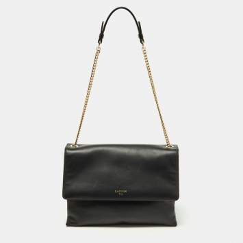 Pre Owned Lanvin Black Leather Flap Shoulder Bag