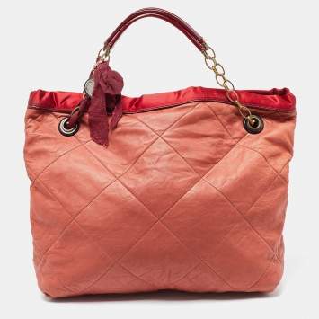 Pre Owned Lanvin Rust/Red Leather/Satin and Patent Leather Amalia Cabas Tote