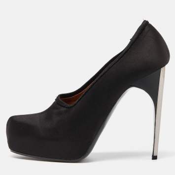 Pre Owned Lanvin Black Satin Platform Pumps Size 38.5