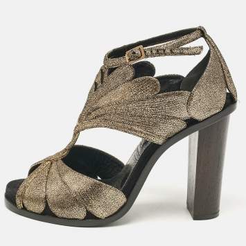 Pre Owned Lanvin Metallic Gold Leather Ankle Strap Sandals Size 40