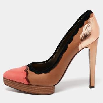 Pre Owned Lanvin Multicolor Leather Scalloped Pointed Toe Platform Pumps Size 38