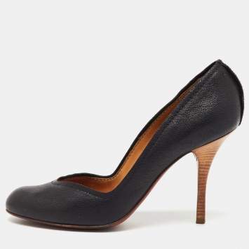 Pre Owned Lanvin Black Leather Round Toe Pumps Size 40
