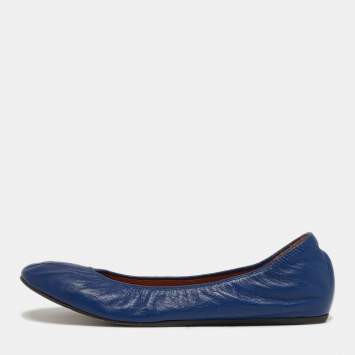 Pre Owned Lanvin Size 39.5 Blue Leather Ballet Flats