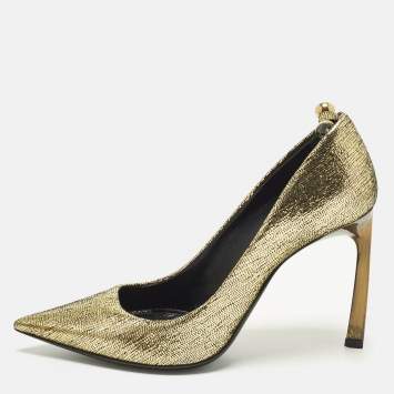 مملوكة مسبقًا Lanvin Size 36 Gold Textre Leather Pointed Toe Pumps