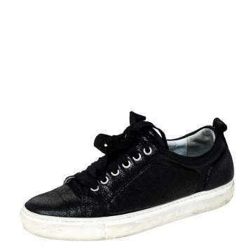 Pre Owned Lanvin Black Leather Lace Up Low Top Sneakers Size 37