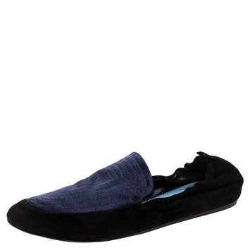 Pre Owned Lanvin Black Suede Leather And Blue Satin Scrunch Loafers Size 40