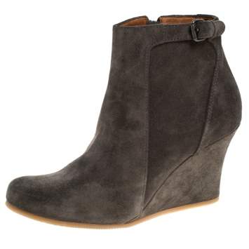 Pre Owned Lanvin Grey Suede Zip Wedge Ankle Boots Size 36.5