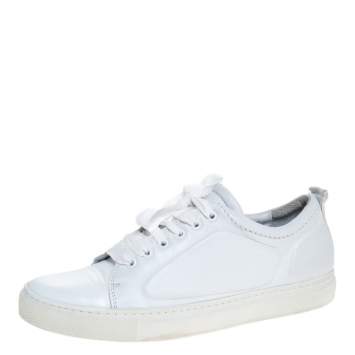 Pre Owned Lanvin Off-White Leather Lace Up Sneakers Size 39