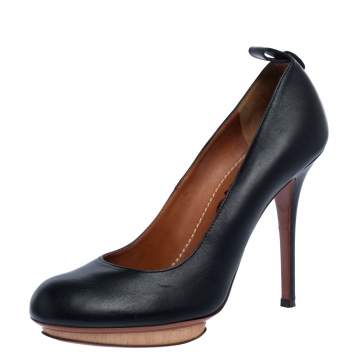 Pre Owned Lanvin Black Leather ETE 2010 Platform Pumps Size 37.5