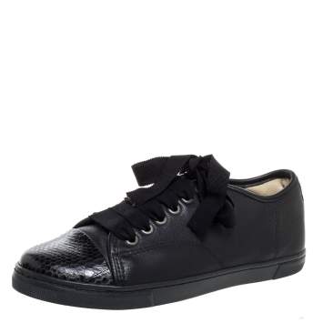 Pre Owned Lanvin Black Leather Lace Up Low Top Sneakers Size 37