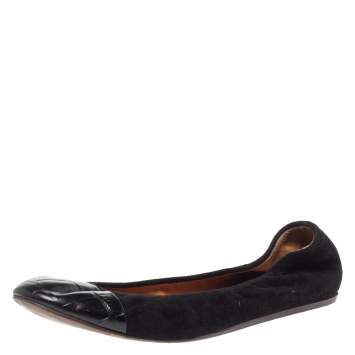 Pre Owned Lanvin Black Croc Embossed Leather And Suede Ballet Flats Size 39.5