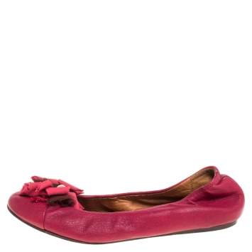 Pre Owned Lanvin Magenta Leather Ballet Flats Size 38